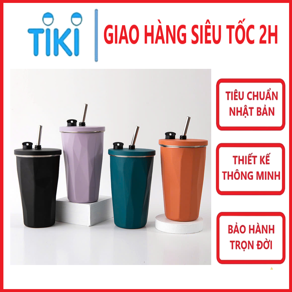 Ly Giữ Nhiệt Phong Cách Trẻ Trung, Chất Liệu Inox304, Giữ Nóng Lạnh, Kèm Ống Hút , Có Nắp Đậy Và Ron Cao Su Chống Tràn , Chống Đổ - Hàng chính hãng