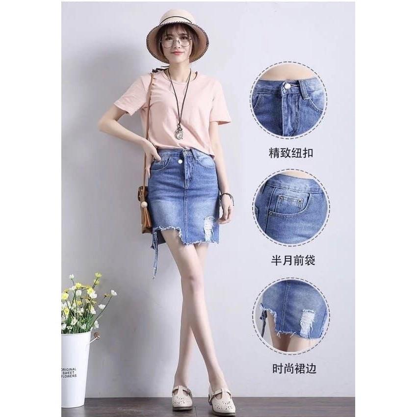 CHÂN VÁY JEAN LAI TUA RUA PHONG CÁCH THỜI TRANG BỤI chết jean mềm mịn,ko co giãn