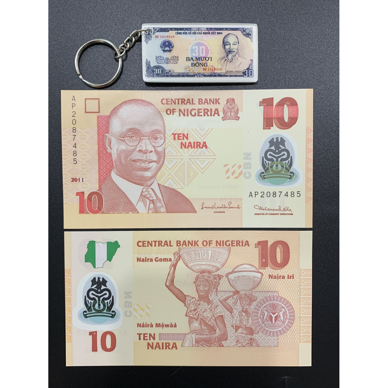 [Kèm móc khóa tiền xưa] Tiền polyme châu Phi 10 Naira Nigeria sưu tầm tuyệt đẹp