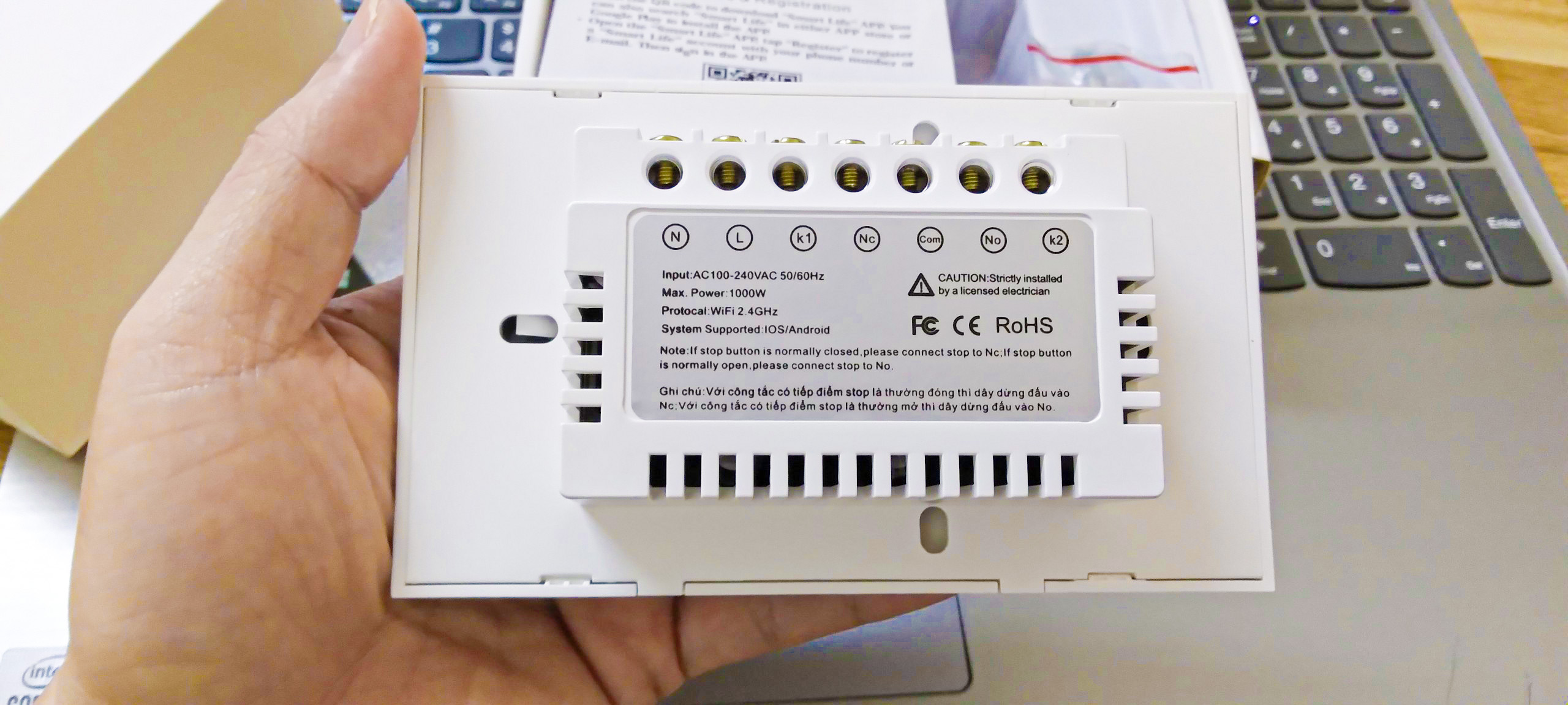 Công tắc thông minh, mặt kính cường lực, cảm ứng, điều khiển rèm cửa từ xa trên điện thoại di động, màu d·