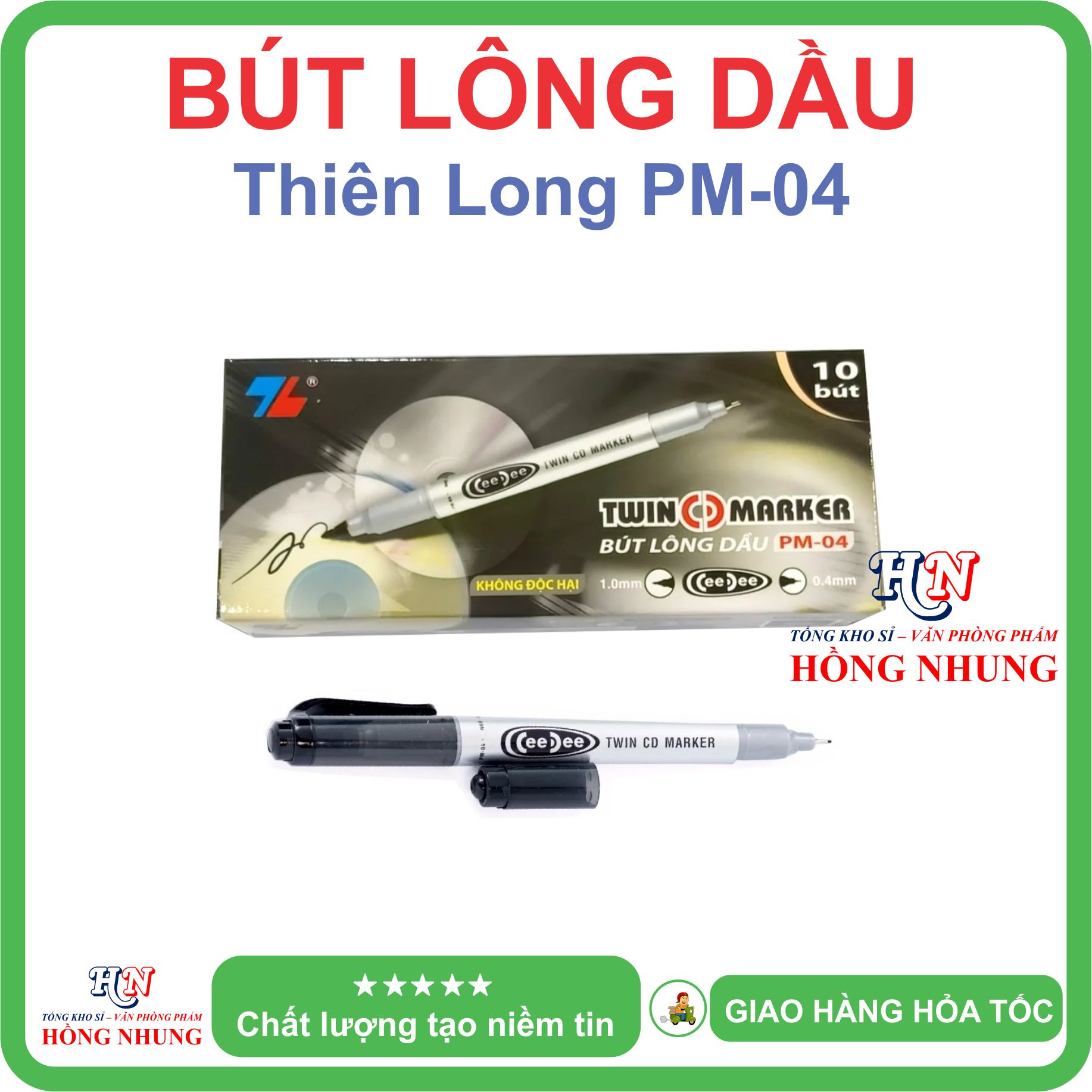 [SÉT] COMBO Hộp 10 Bút Lông Dầu PM-04, Nét viết đều, đậm và êm