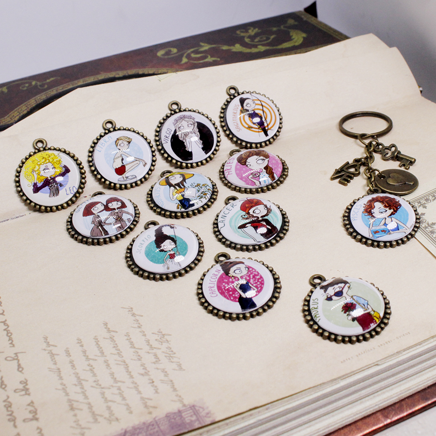 Móc khóa 12 cung hoàng đạo Zodiac mẫu 20mm phong cách Chibi 06646-M4