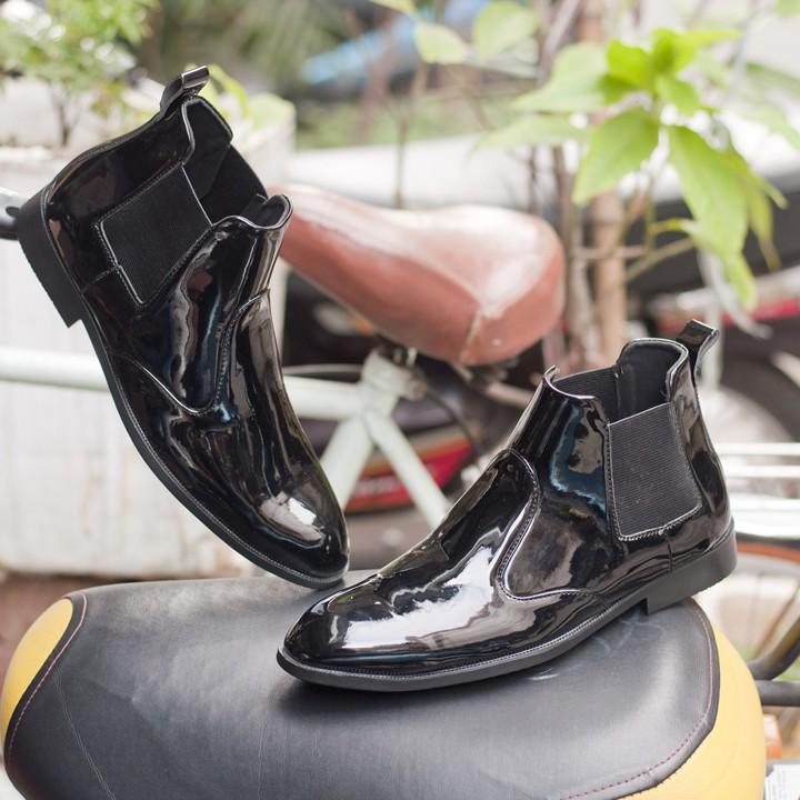 Giày Boot Nam Cổ Chun Da Bóng Màu Đen Sang Trọng Và Phong Cách - Giày Boot Nam CB520-BONGCHUN(K)-Kèm Móc Khóa Da Bò