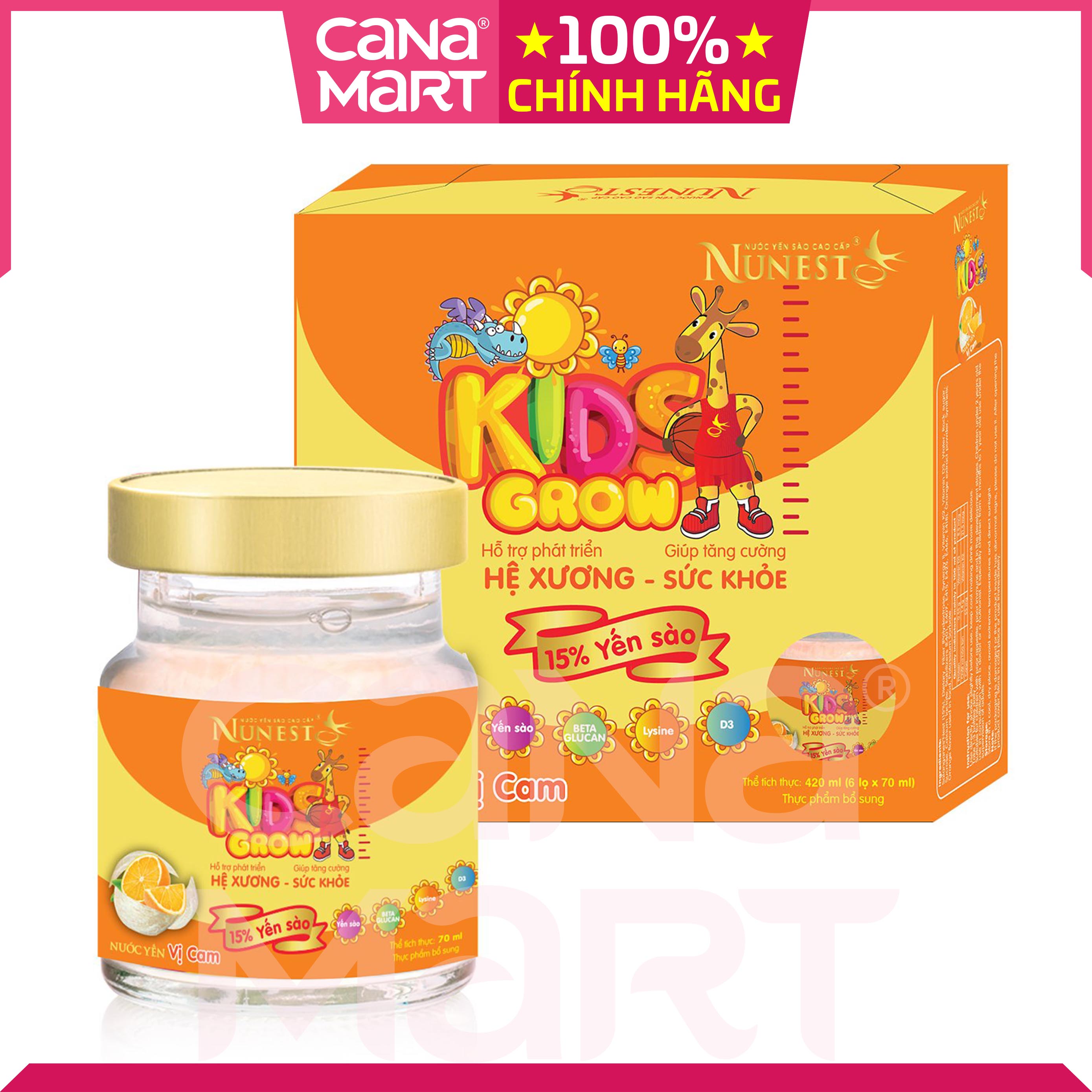 [Lốc 6 lọ x 70ml] Nước Yến sào cao cấp Nunest Kids Grow cho bé từ 2 tuổi (vị cam)