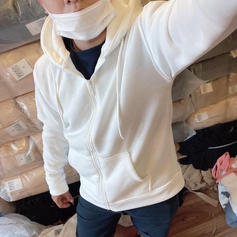 Áo hoodie zipper unisex 2T Store HZ02 màu trắng khoác nỉ dây kéo nón 2 lớp dày dặn chất lượng đẹp