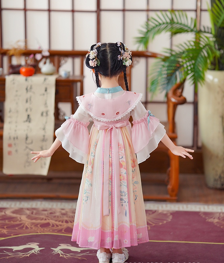 Đầm váy công chúa cổ trang hanfu thêu hoa cho bé gái diện lễ tết trung thu đẹp size 100-160kg hàng Quảng Châu