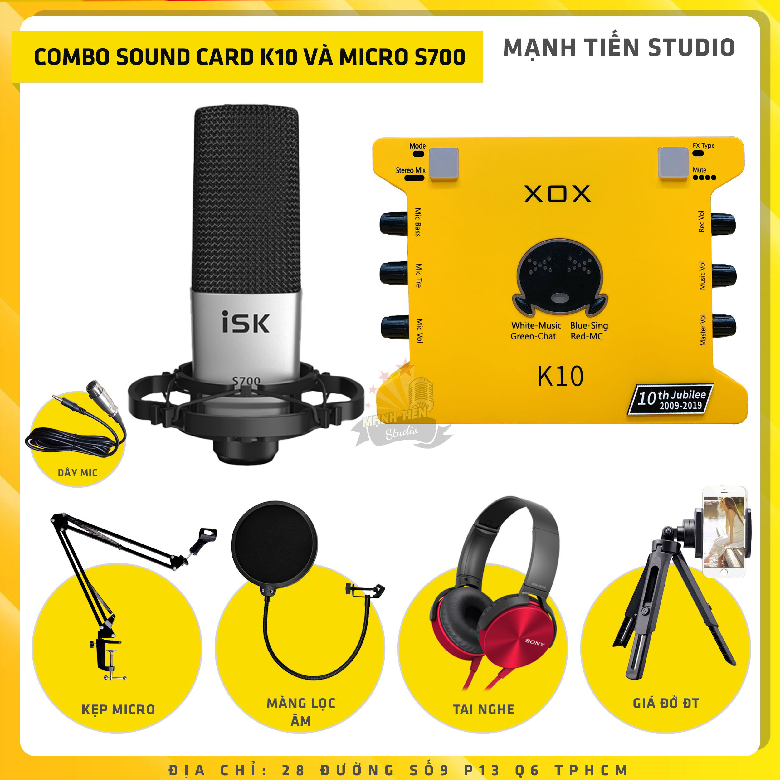 Combo thu âm, livestream Micro ISK S700, Sound card XOX K10 Jubilee - Kèm full phụ kiện kẹp micro, màng lọc, tai nghe, giá đỡ ĐT - Hỗ trợ thu âm, karaoke online chuyên nghiệp - Hàng nhập khẩu