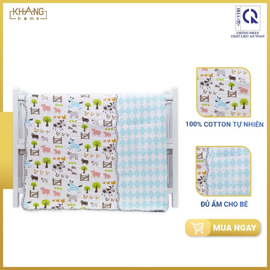 Mền Bông Trẻ Em Cao Cấp Khang Home 130 x 150 cm - 100% Cotton Thiên Nhiên An Toàn Cho Da Bé - Thoàng Khí Không Gây Hầm Và Ngộp Thở Cho Bé