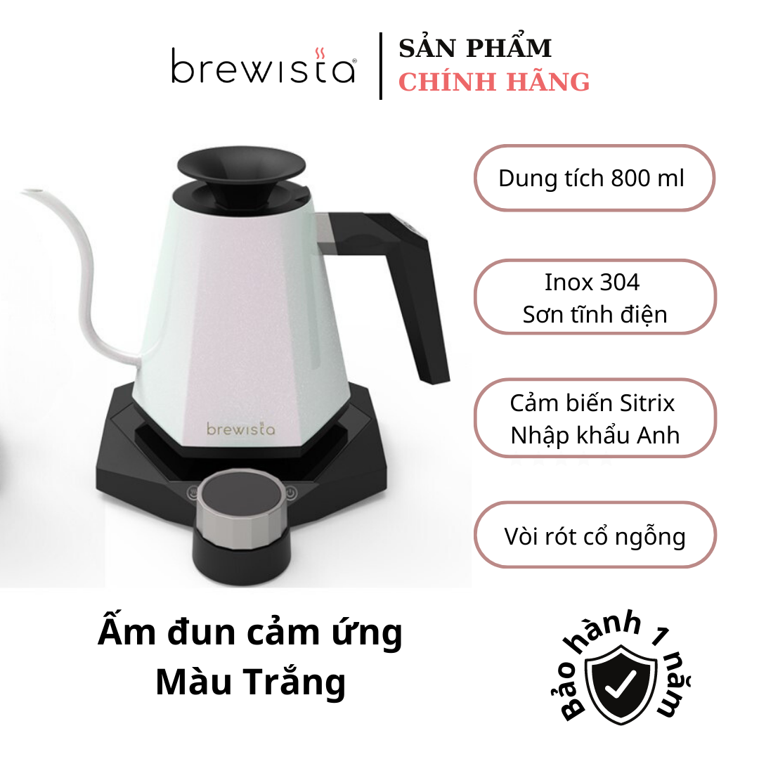 Ấm đun cảm ứng chuyên dụng Brewista X Series 800ml - Pearl White (Chính hãng Brewista)