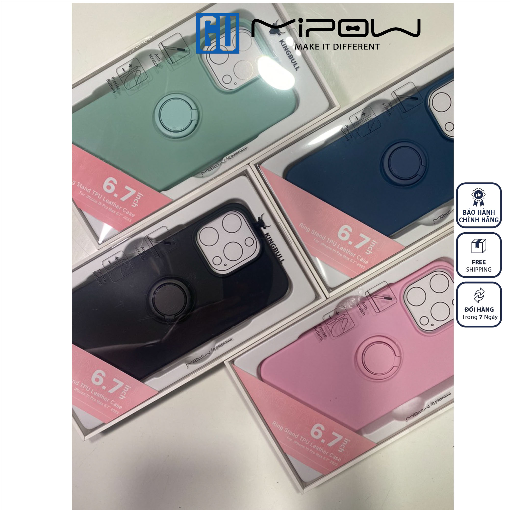 Ốp lưng Silicon Mipow Ring Holder Đế Quay Vòng Nhẫn Kim Loại TPU & PU Leather Dành Cho iPhone 15 Pro Max Hàng Chính Hãng