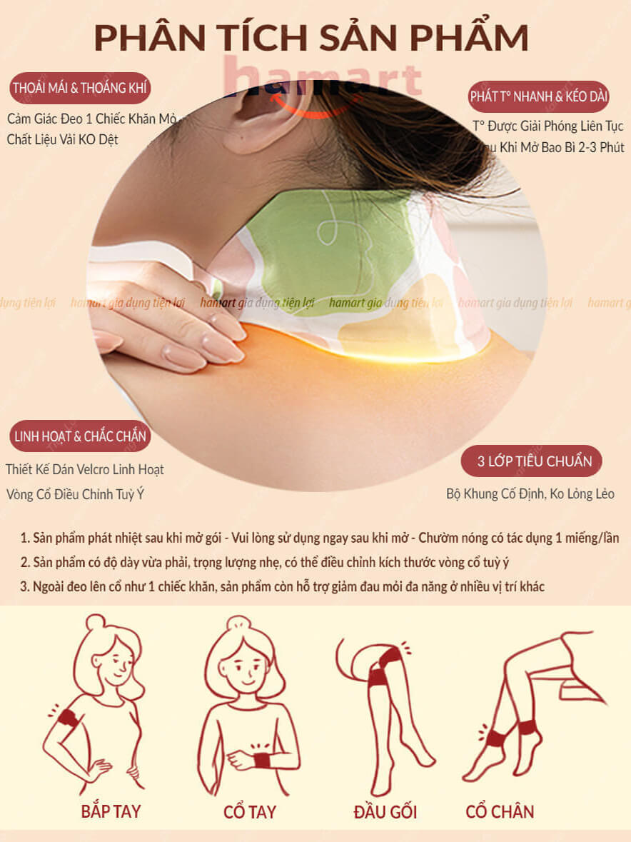 Đai Dán Nóng Chườm Cổ Vai Gáy Hamart Xông Hơi Nhiệt Giảm Đau Thư Giãn Cổ Vai Gáy Hiệu Quả
