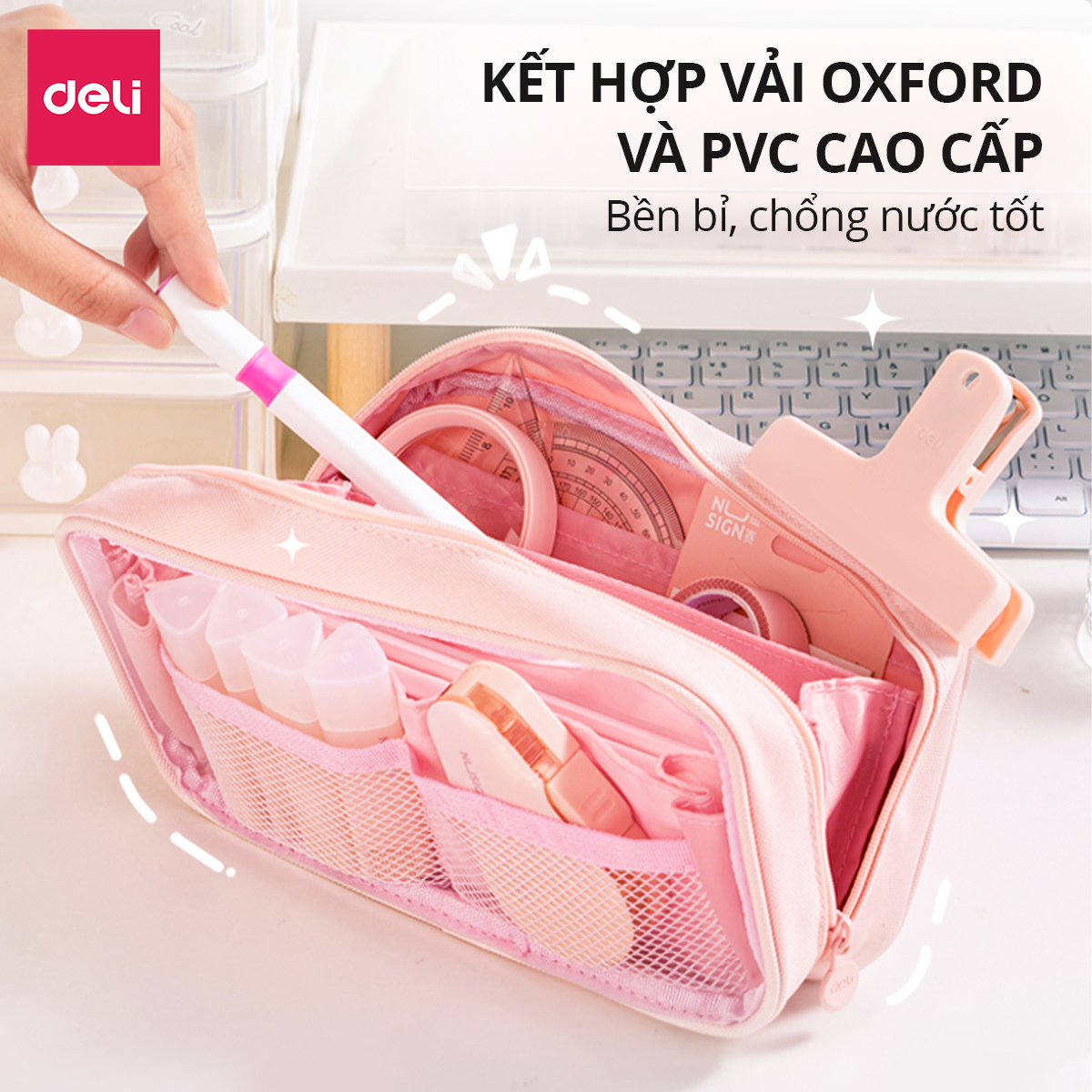 Hộp Bút Túi Đựng Bút To Vải Oxford Chống Nước Pastel Deli - Sức Chứa Lớn Chống Nước Bụi Học Sinh Văn Phòng Đa Năng