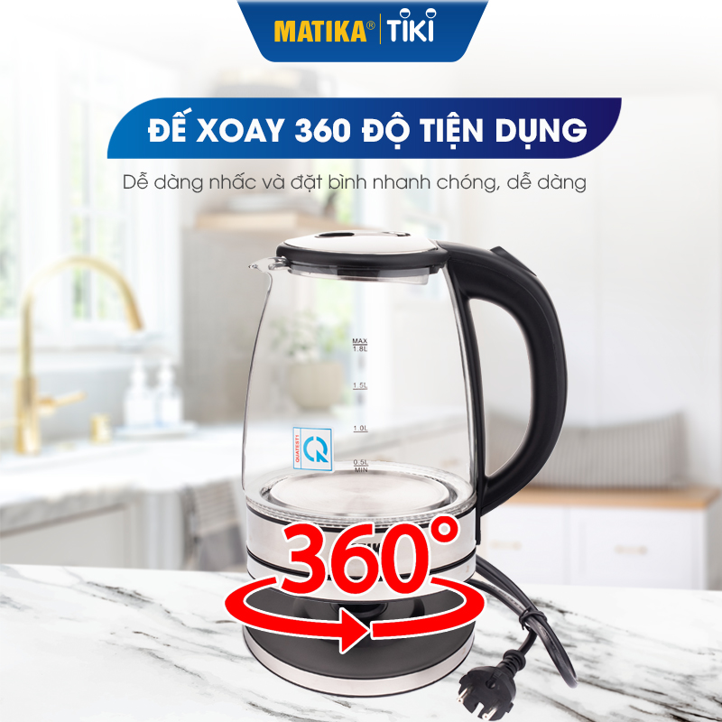 Ấm Siêu Tốc Thủy Tinh MATIKA 1.8L MTK-35 - Hàng Chính Hãng