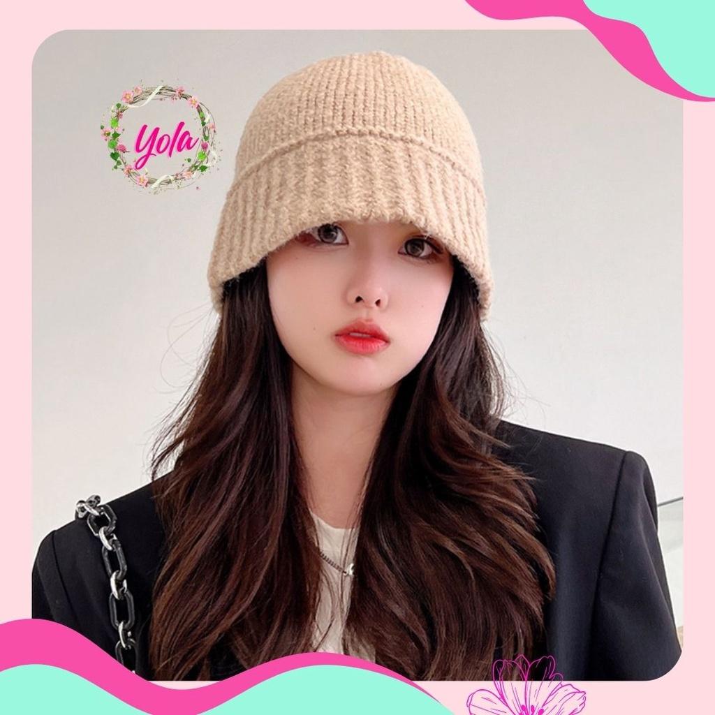 Mũ len nữ giữ ấm Yola shop, mũ bucket len thời trang Hàn Quốc dày giữ ấm mùa đông MULE.003