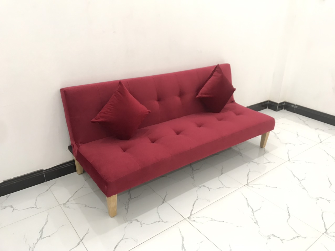 Ghế sofa giường đỏ đô vải nhung nhiều kích cỡ