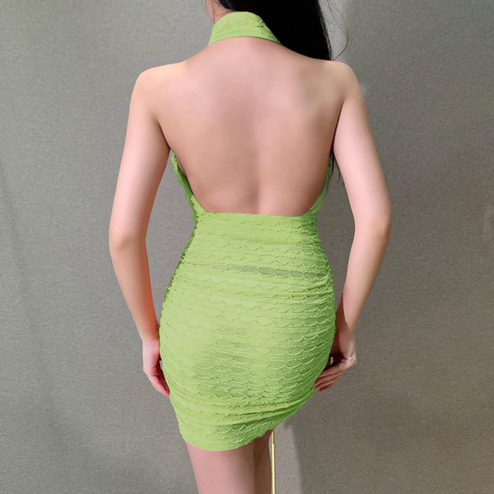 Women Backless Mini Dress Party Club Open Back Halter Sleeveless Hollow Out Bodycon Dress