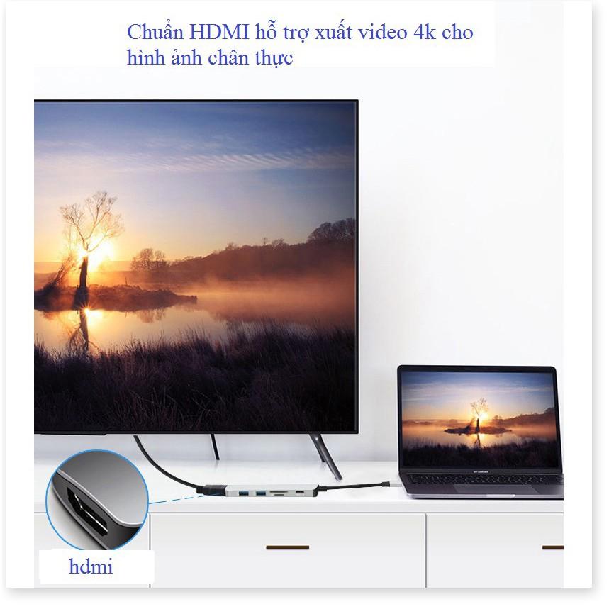 Hub USB Type C cho Macbook 1 ra 6 hỗ trợ truyền tải dữ liệu 3.0 và xuất video 4K HDMI