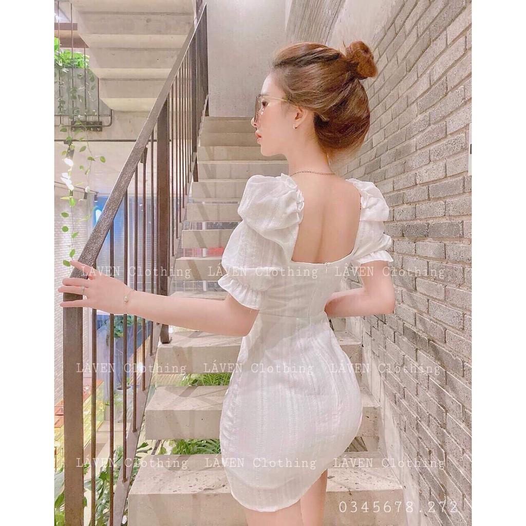 Đầm body tay phồng hở lưng siêu xinh