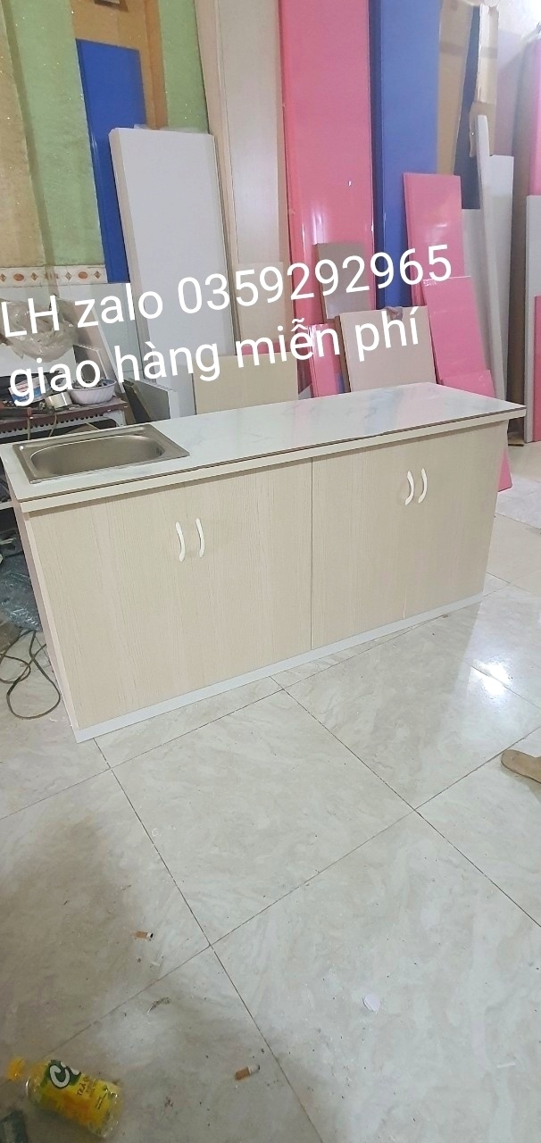 Tủ bếp mini nhựa đài Loan mặt gạch có chậu rửa