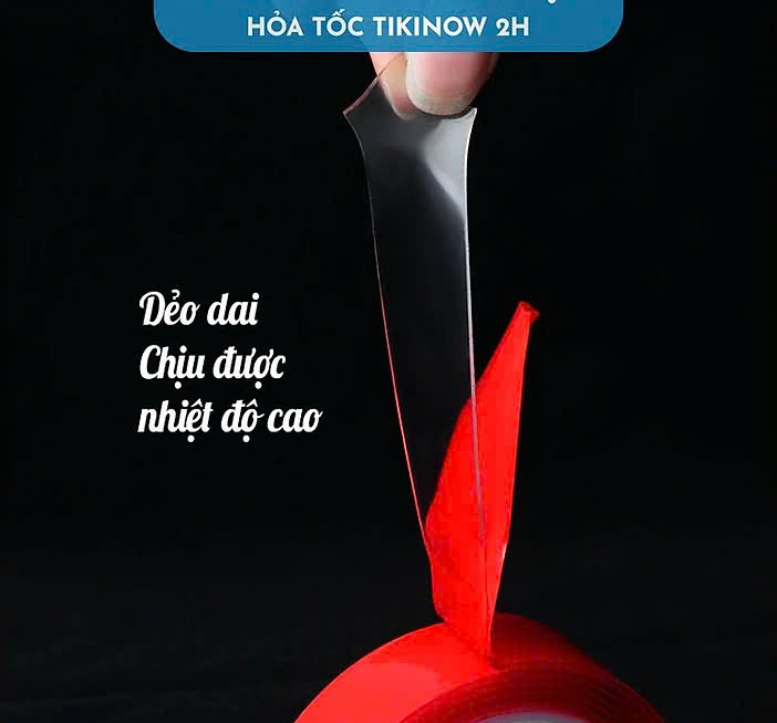 Băng Keo 2 Mặt Nano Đỏ Cường Lực Trong Suốt Siêu Dính, Chịu Nhiệt, Chống Nước Rộng 20mm x 3 mét