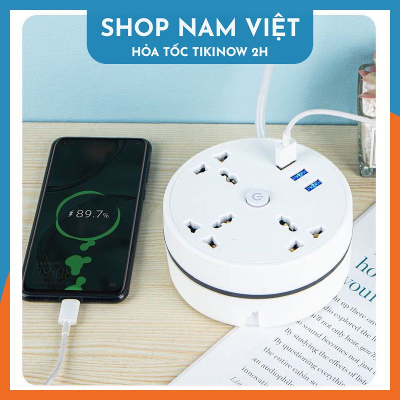 Ổ Cắm Điện Tròn Thu Gọn Dây Có Cổng USB Type-C