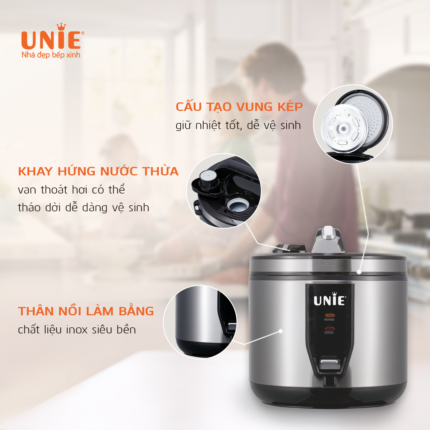 Nồi cơm điện UNIE UE-625 dung tích 1.8L - Hàng chính hãng