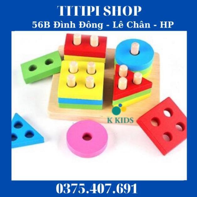 Siêu giảm giá Bộ đồ chơi gỗ phân biệt màu sắc hình khối montessori chuỗi vuông