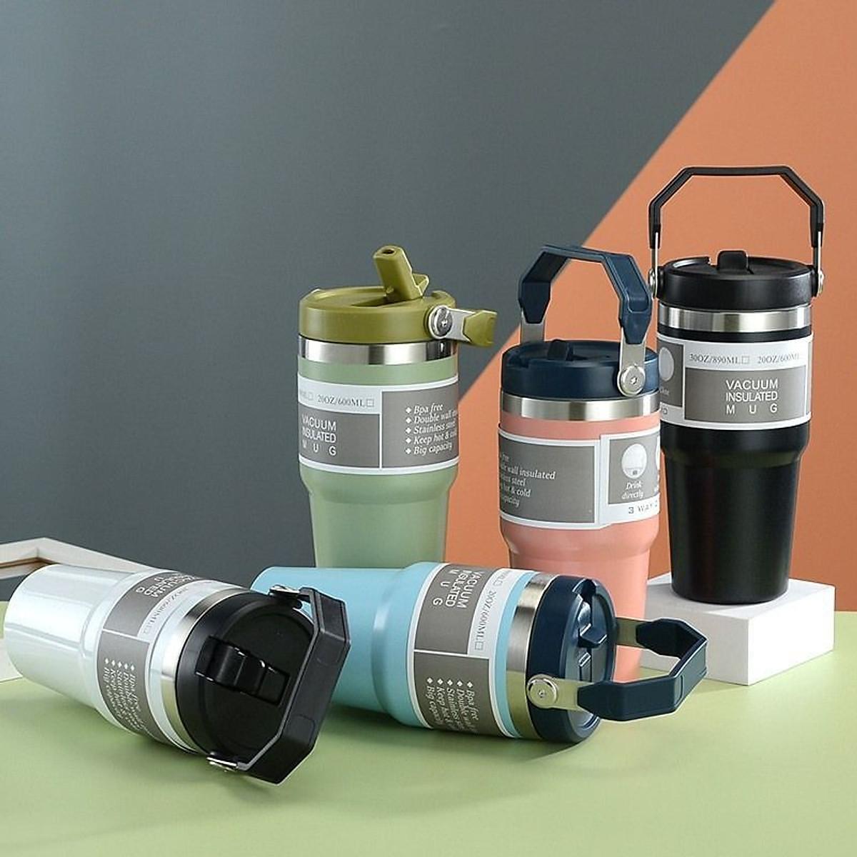 Ly Giữ Nhiệt Cốc Giữ Nhiệt Kèm Ống Hút 900ml Nắp Dạng Xoay, Bình Nước Giữ Nhiệt 900ml