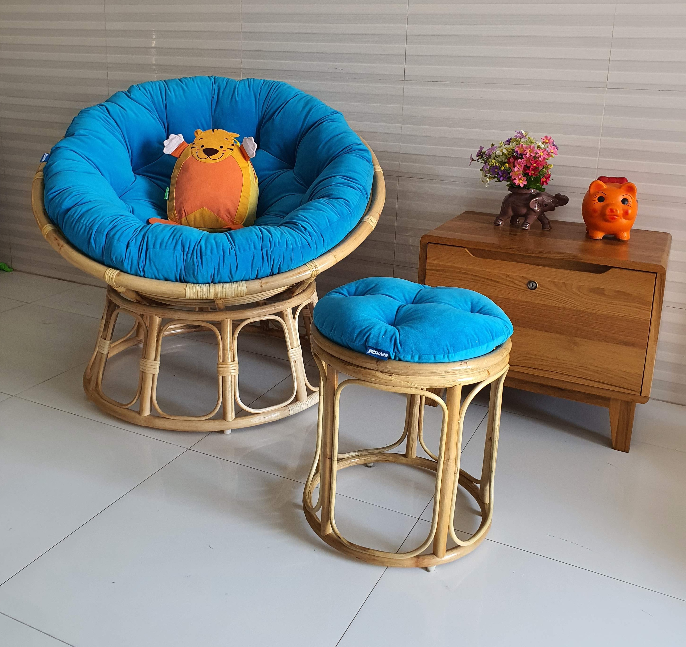 Ghế thư giãn papasan đủ size ( Nệm nhung cao cấp xanh biển)