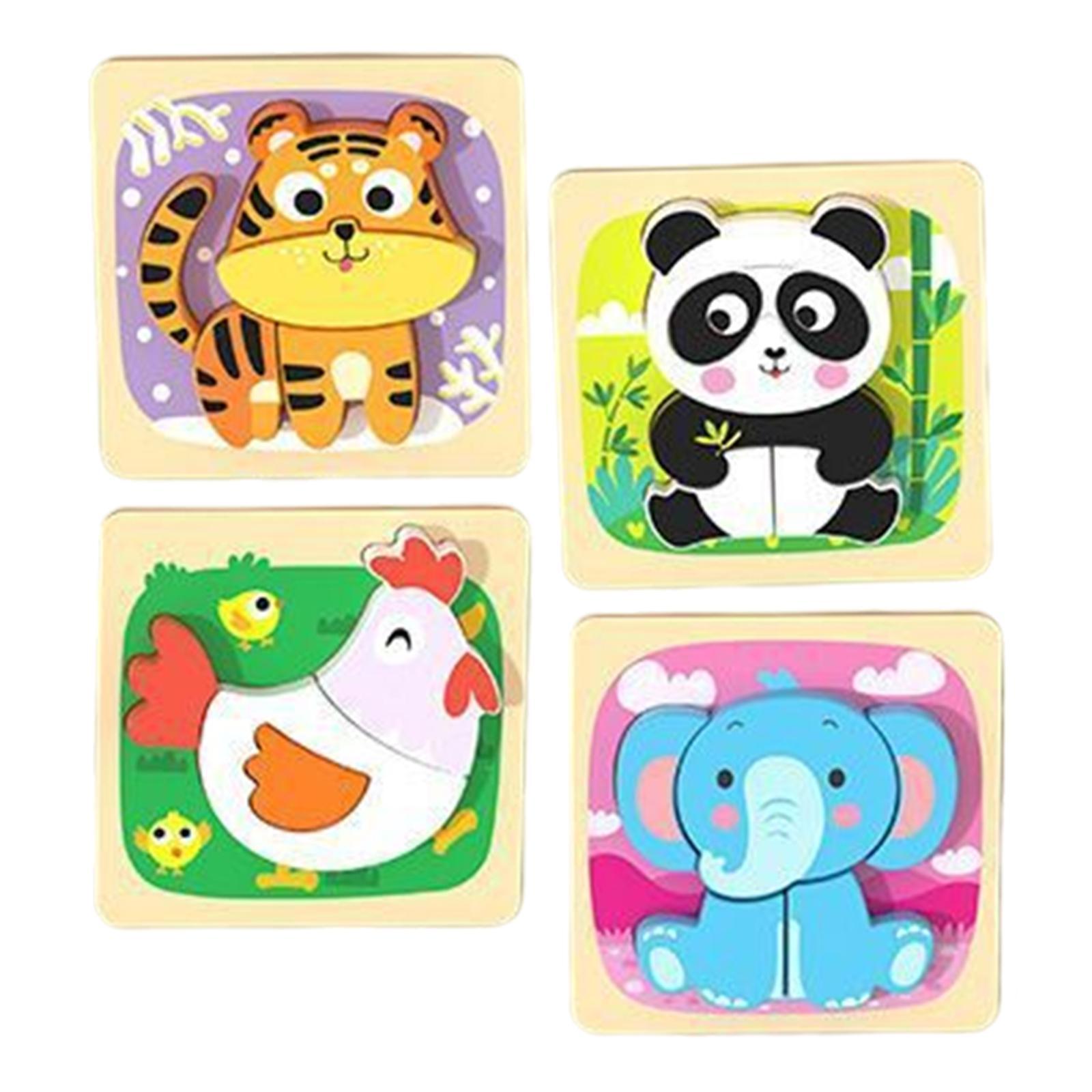4Pcs Wooden Animal Puzzles with animals Patterns for 2 3+ Year Old Baby