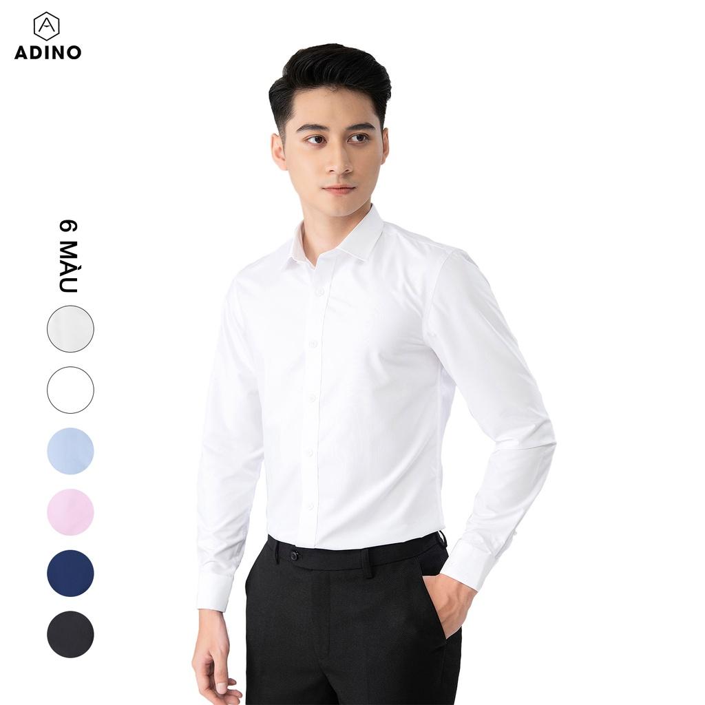 Hình ảnh Áo sơ mi nam trắng dài tay ADINO vải nến lụa sợi sồi modal dáng công sở slimfit hơi ôm trẻ trung S302