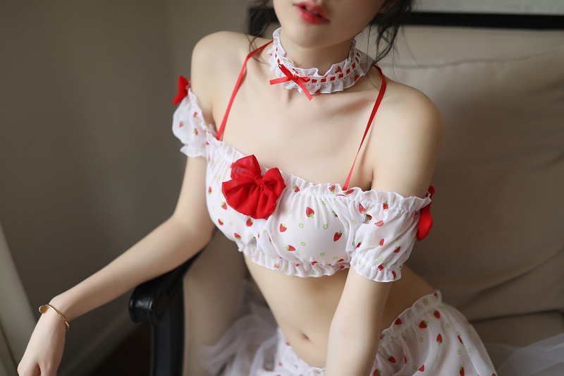 Đồ ngủ gợi cảm dâu tây VN25A, váy ngủ sexy, đầm ngủ gợi cảm, đồ ngủ cosplay, Màu Trắng, Freesize