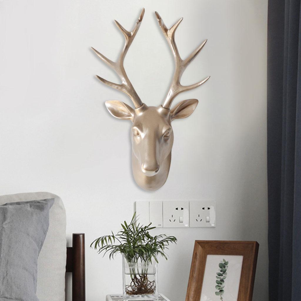 3D Deer Head Statue Wall Mount Animal Figurines Home Office Decor