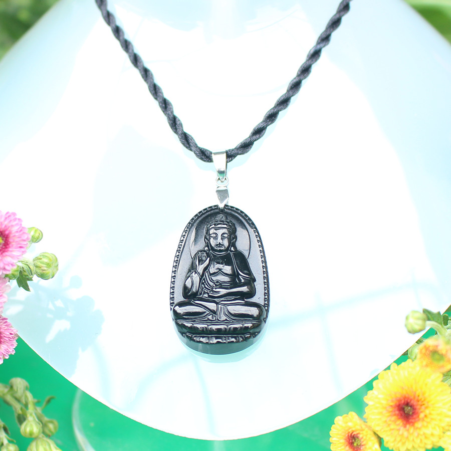 Mặt dây chuyền Phật bản mệnh tuổi Hợi,  Đá Núi Lửa Obsidian, Phật A Di Đà, Cỡ nhỏ,  AKO3