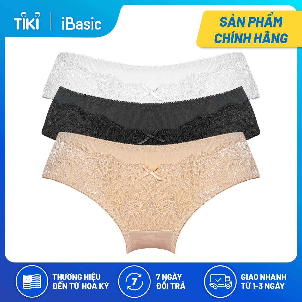 Combo 3 quần lót nữ bikini phối ren iBasic V122