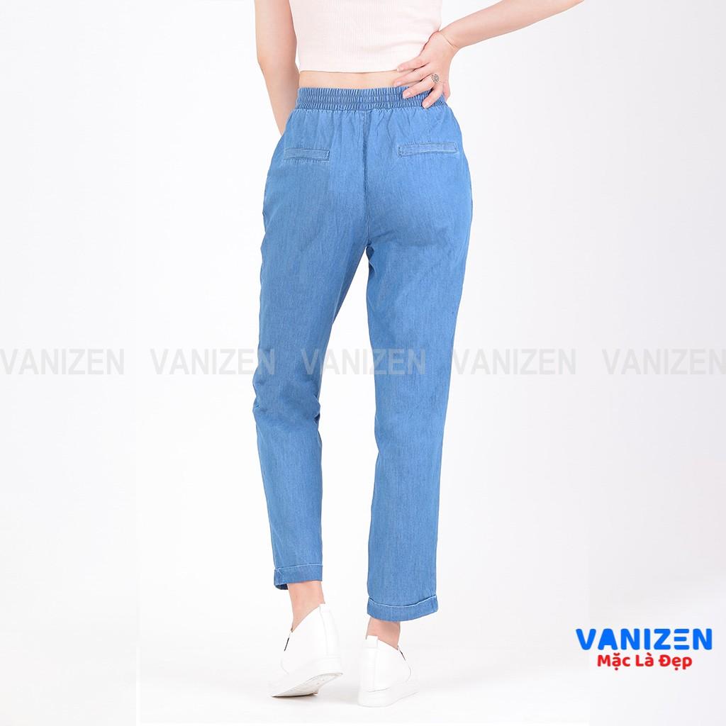 Quần jean giấy nữ ống rộng baggy đẹp lưng cao cạp chun trơn hàng cao cấp mã 352 VANIZEN