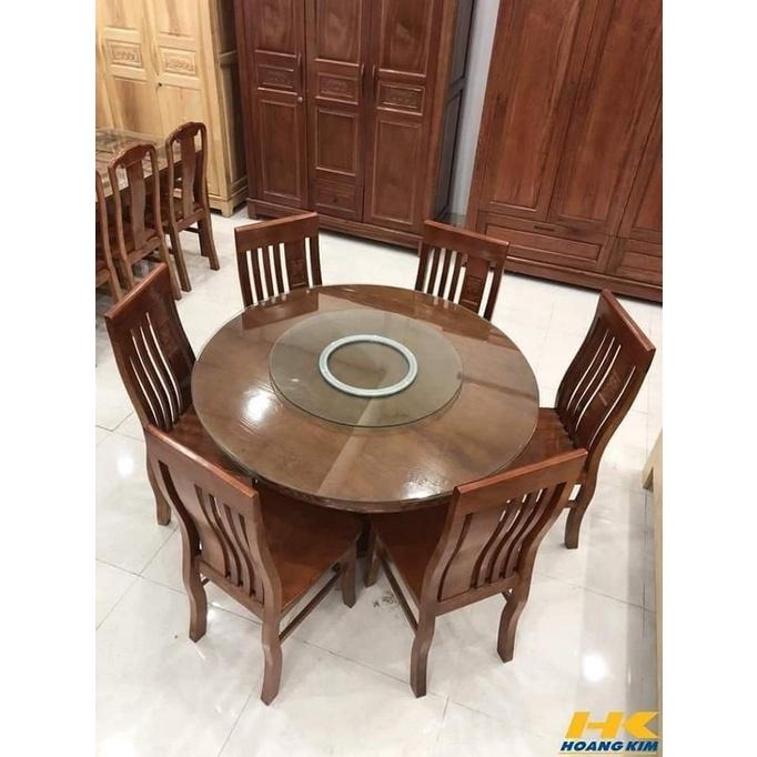 Bàn ghế ăn bàn tròn 6 ghế gỗ sồi nga