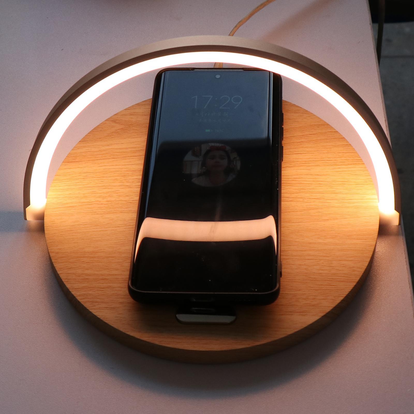 10W Wireless Charger Pad Night Lamp Light wood color