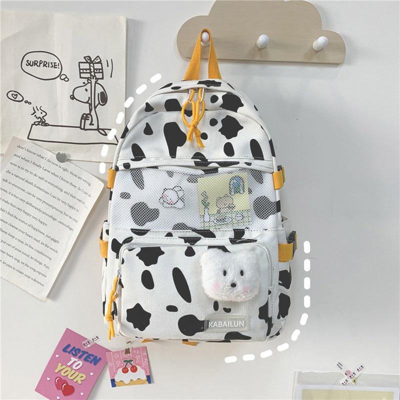 Balo nữ đi học laptop vải Canvas ulzzang bò sữa cặp sách đi học thời trang học sinh sinh viên
