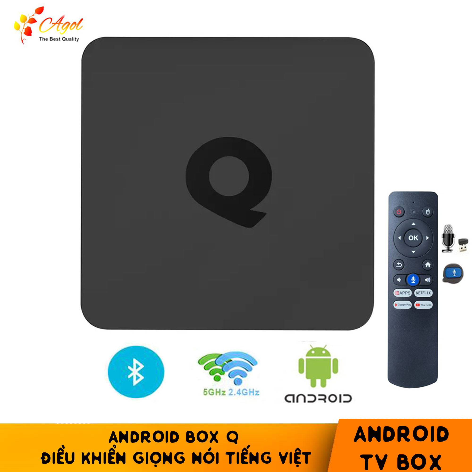 Smart box android tv Q mới có điều khiển giọng nói tiếng việt hỗ trợ bluetooth Wifi băng tần kép cài sẵn chương trình tivi và xem phim HD miễn phí vĩnh viễn - Hàng nhập khẩu