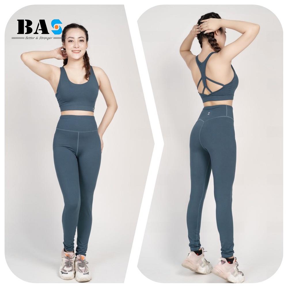 Set đồ tập gym yoga thiết kế bra 2 lớp hở lưng phối legging dài cạp cao năng động - S40038
