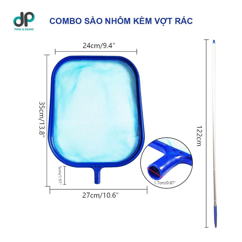 Sào nhôm kèm vợt rác chuyên dụng bể bơi, hồ cá - Combo vợt rác kèm sào nhôm tháo rời, thu gọn