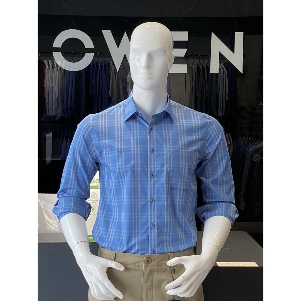 OWEN - Aó sơ mi dài tay Owen Regular fit chất sợi tre kẻ ca rô xanh 220839