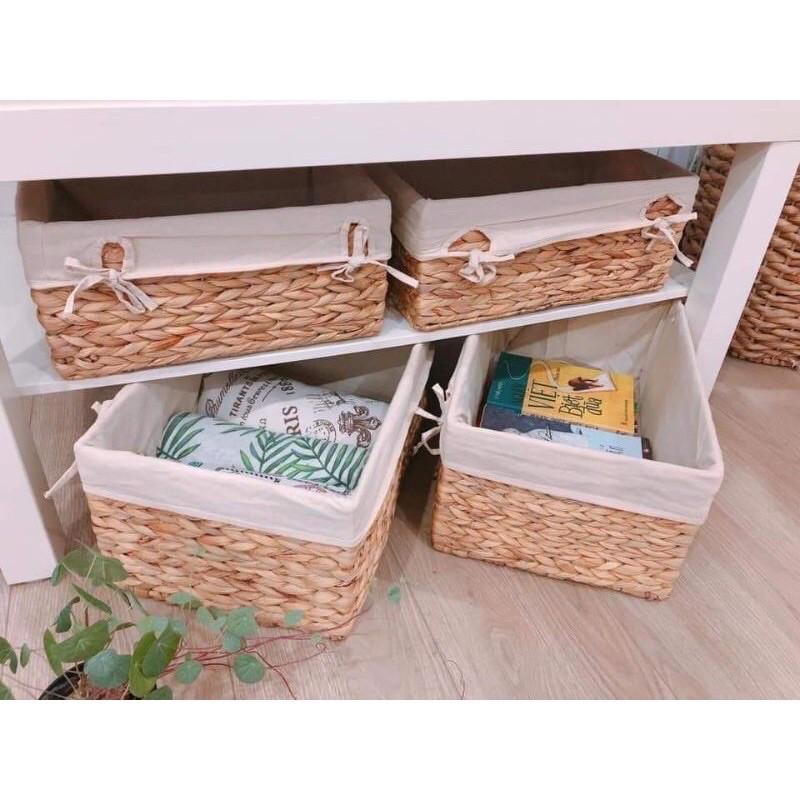 Giỏ Lục Bình đựng đồ đa năng có nắp đậy và vải lót_SIZE M , trang trí nhà cửa