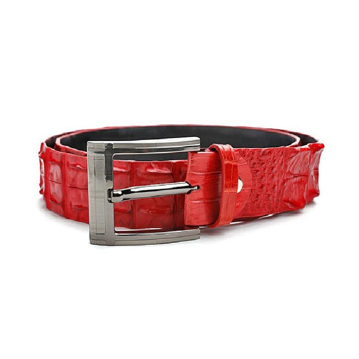 Dây nịt nam da cá sấu Huy Hoàng nguyên con 4P bát gài đầu kim màu đỏ HT4844