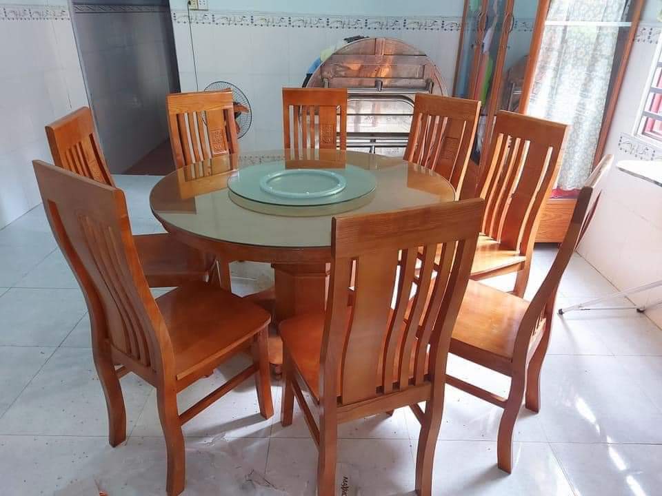 BÀN ĂN TRÒN GỖ SỒI MÀU CÁNH DÁN HÀNG TẠI XƯỞNG