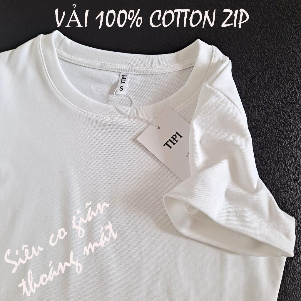 Áo croptop nữ cổ tròn tay ngắn, chất 100% cotton Zip, croptop cổ tròn ngắn tay trơn phong cách Hàn Quốc