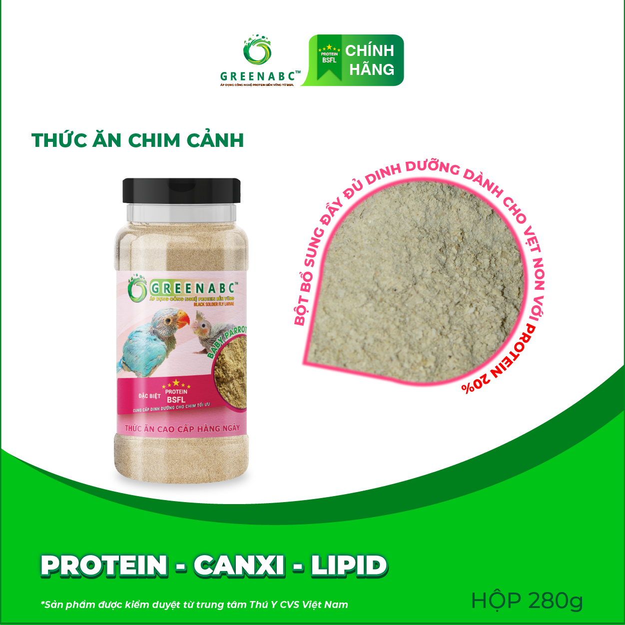 Bột dinh dưỡng cho Vẹt Non, Chim Non GREENABC – Bổ sung protein, canxi, lipid giúp chim phát triển nhanh, lông mượt, trí não thông minh – Hộp 280g