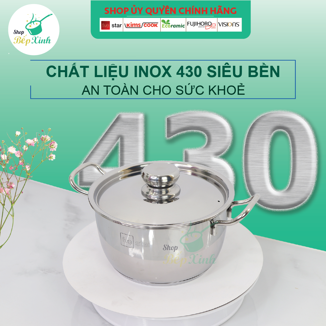 Bộ Nồi Inox 430 Bếp Từ 3 Chiếc Nắp Inox Fivestar Tặng 5 Muỗng Ăn