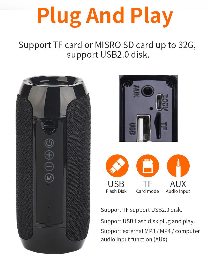 Loa di động chống thấm nước tương thích Bluetooth Loa cột âm thanh siêu trầm Hệ thống trung tâm âm nhạc Loa AUX Đài FM Color: red blue Set Type: 1200mAh